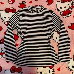 Long Sleeve High Neck Black and White Striped Top